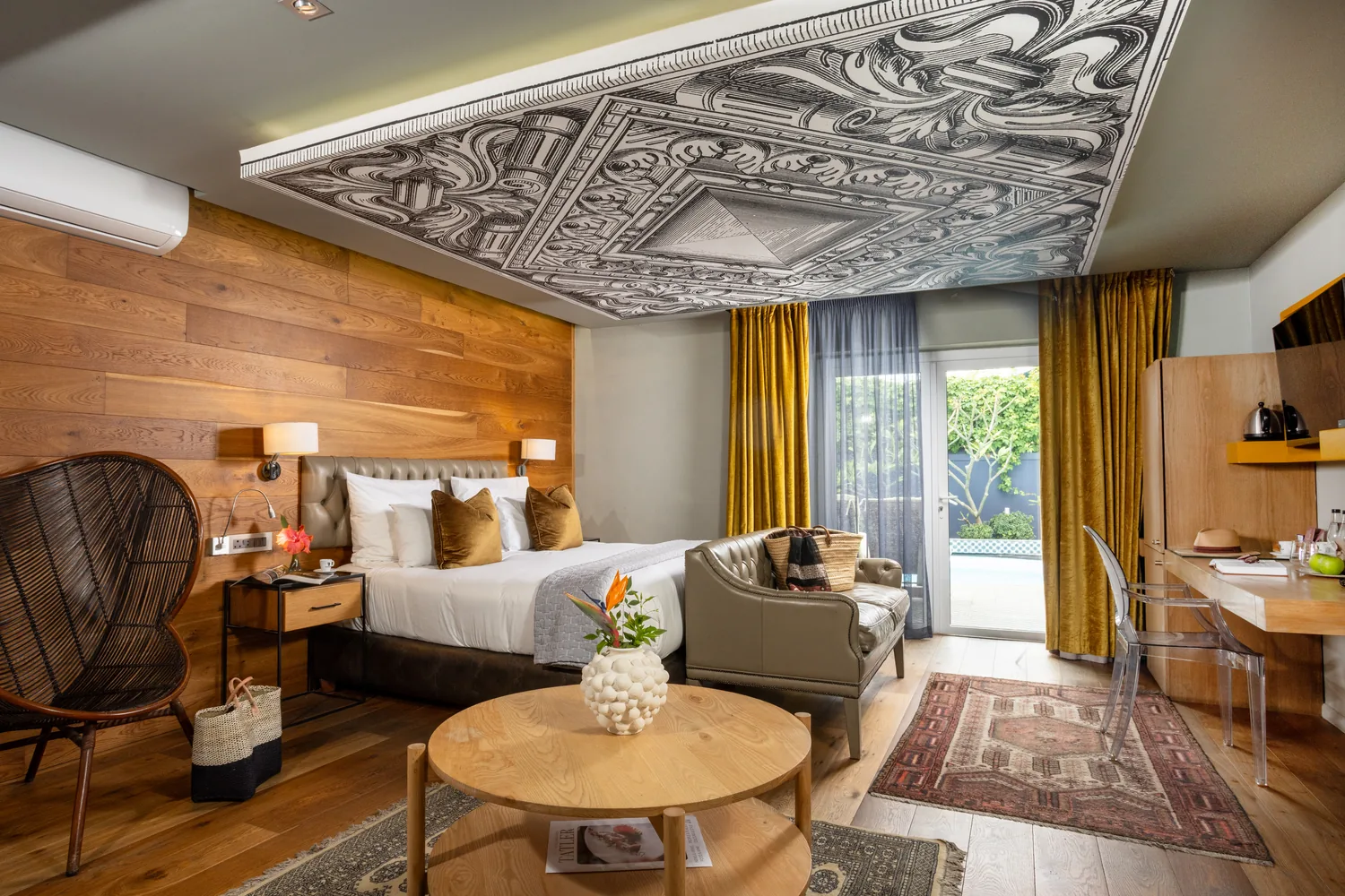 Pool Room with pressed-metal ceiling and timber wall at Majeka House Boutique Hotel